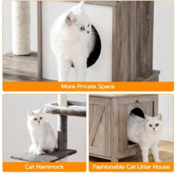 Signature Home Catty Krabpaal Met Kattenbak - Kattenbakkast - Kattenhuis Met Deur En Slot - Krabpalen Met Hangmat Mand Katten Huis - Kattenbakmeubel Verborgen - Alles-in-één Kattenspeelgoed Met Kattenhuis - Grijs - 60cm X 150cm X 48cm -Merkloos Verkoop 1200x1190 22