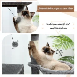 Krabpaal Voor Grote Katten 3 Verdiepingen - 140cm Hoog - Wit Grijs -Met Hangmatjes - Krabpaal Voor Zware Katten -Merkloos Verkoop 1200x1198 18