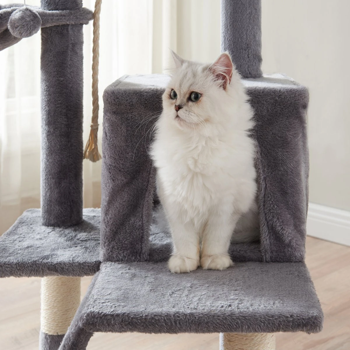 ACAZA Krabpaal, Kattenboom Met Krabbord En Huisjes Voor Meerdere Katten, Lichtgrijs 2 ACAZA Krabpaal, Kattenboom Met Krabbord En Huisjes Voor Meerdere Katten, Lichtgrijs - Image 2