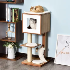 PawHut Krabpaal Met Grot & Sisal Paal Kattenboom Kattenmeubel 4 Kussens MDF D30-206V01 -Merkloos Verkoop 1200x1200 1052