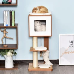 PawHut Krabpaal Met Grot & Sisal Paal Kattenboom Kattenmeubel 4 Kussens MDF D30-206V01 -Merkloos Verkoop 1200x1200 1053