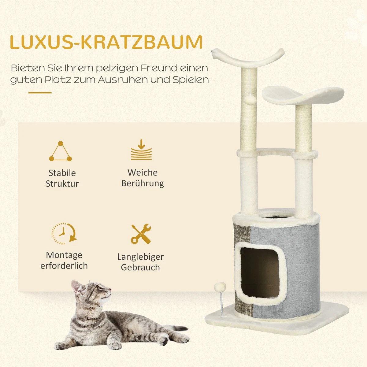 PawHut Kratzbaum Mit Katzenhöhle D30-602V00 9 PawHut Kratzbaum Mit Katzenhöhle D30-602V00 - Image 9
