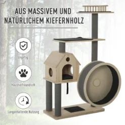 PawHut Kattenboom Met Loopwiel Krabpaal Met 4 Verdiepingen Kattenhuis Met Sisalpalen Massief Hout D30-303 -Merkloos Verkoop 1200x1200 1142