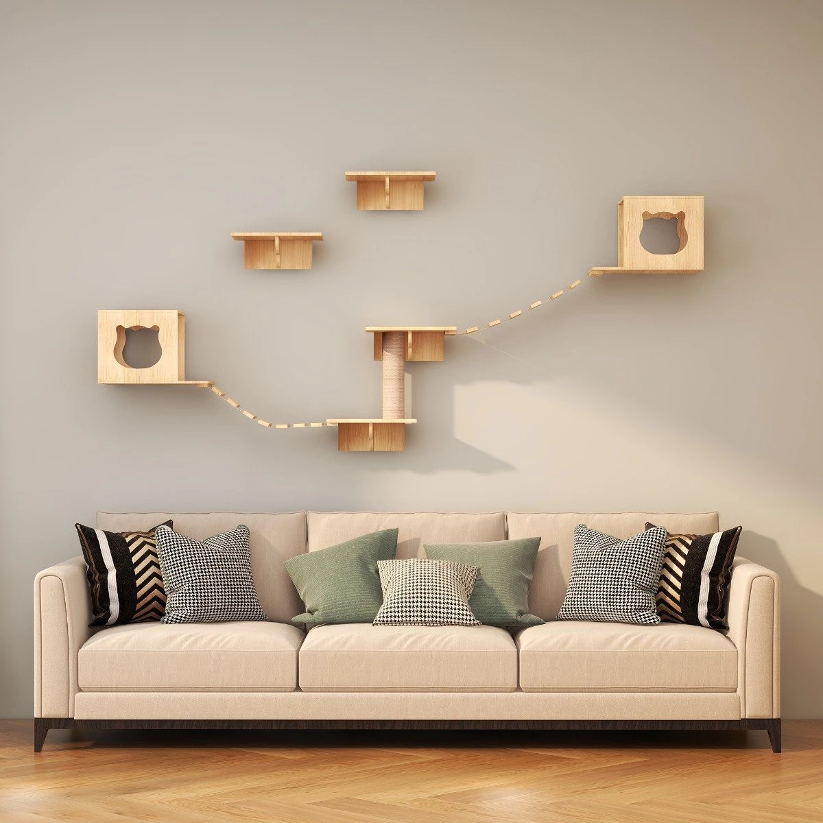 Katten Klimwand |2 Ladders Krabpaal En 2 Huisjes | Kat Klimmuur | Huisdieren | Vermaak Voor Katten 4 Katten Klimwand |2 Ladders Krabpaal En 2 Huisjes | Kat Klimmuur | Huisdieren | Vermaak Voor Katten - Image 4