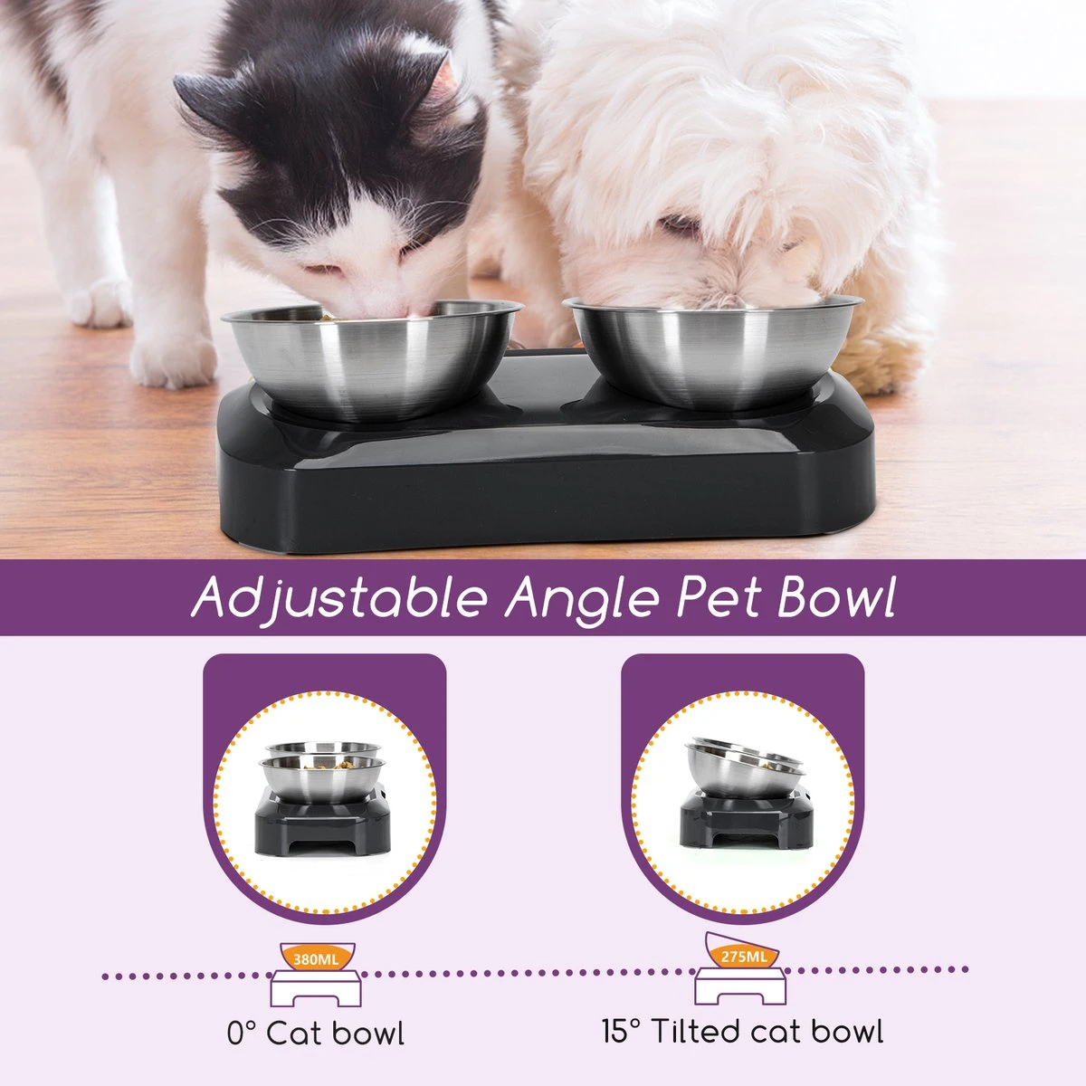 Nobleza Katten Voerbakjes - Ergonomische Dubbele Voerbak - Anti Braak Voerbak Voor Katten - Zwart - Dubbel - RVS 3 Nobleza Katten Voerbakjes - Ergonomische Dubbele Voerbak - Anti Braak Voerbak Voor Katten - Zwart - Dubbel - RVS - Image 3