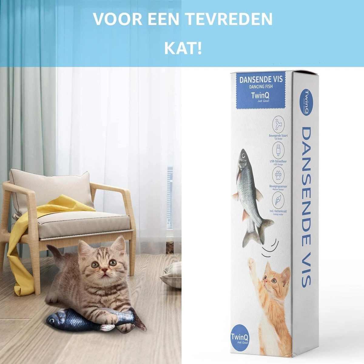 TwinQ Dansende Vis - Bewegende Vis Met Kattenkruid - Kattenspeeltjes - USB Oplaadbaar - Speelgoed Voor Katten - Incl. Kattenlampje 8 TwinQ Dansende Vis - Bewegende Vis Met Kattenkruid - Kattenspeeltjes - USB Oplaadbaar - Speelgoed Voor Katten - Incl. Kattenlampje - Image 8