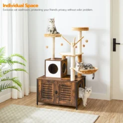 Signature Home Lola Krabpaal Met Kattenbak - Kattenbak Hangmat Mand Katten Huis - Kattenhuis Met Deur En Slot - Krabpalen Katten Huis - Kattenbakmeubel Verborgen - Alles-in-één Kattenspeelgoed Met Kattenhuis - Bruin - 70cm X 132cm X 48cm -Merkloos Verkoop 1200x1200 700