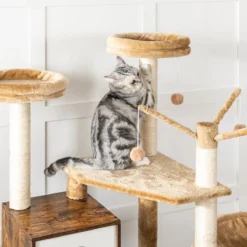 Signature Home Lola Krabpaal Met Kattenbak - Kattenbak Hangmat Mand Katten Huis - Kattenhuis Met Deur En Slot - Krabpalen Katten Huis - Kattenbakmeubel Verborgen - Alles-in-één Kattenspeelgoed Met Kattenhuis - Bruin - 70cm X 132cm X 48cm -Merkloos Verkoop 1200x1200 701