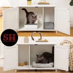 Merkloos Signature Home Wittykitty Kattenbak - Kattenkast - Kattenbakkast - Kattenhuis Met Deur En Aparte Scheidingswand - Kattenbak Opbergdoos - Wit - 80 X 54 X 50.5 Cm -Merkloos Verkoop 1200x1200 733