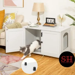 Merkloos Signature Home Wittykitty Kattenbak - Kattenkast - Kattenbakkast - Kattenhuis Met Deur En Aparte Scheidingswand - Kattenbak Opbergdoos - Wit - 80 X 54 X 50.5 Cm -Merkloos Verkoop 1200x1200 734