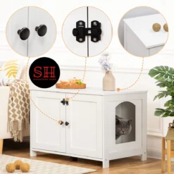 Merkloos Signature Home Wittykitty Kattenbak - Kattenkast - Kattenbakkast - Kattenhuis Met Deur En Aparte Scheidingswand - Kattenbak Opbergdoos - Wit - 80 X 54 X 50.5 Cm -Merkloos Verkoop 1200x1200 735