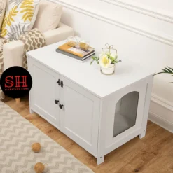 Merkloos Signature Home Wittykitty Kattenbak - Kattenkast - Kattenbakkast - Kattenhuis Met Deur En Aparte Scheidingswand - Kattenbak Opbergdoos - Wit - 80 X 54 X 50.5 Cm -Merkloos Verkoop 1200x1200 736