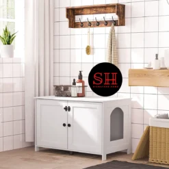 Merkloos Signature Home Wittykitty Kattenbak - Kattenkast - Kattenbakkast - Kattenhuis Met Deur En Aparte Scheidingswand - Kattenbak Opbergdoos - Wit - 80 X 54 X 50.5 Cm -Merkloos Verkoop 1200x1200 737