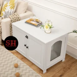 Merkloos Signature Home Wittykitty Kattenbak - Kattenkast - Kattenbakkast - Kattenhuis Met Deur En Aparte Scheidingswand - Kattenbak Opbergdoos - Wit - 80 X 54 X 50.5 Cm -Merkloos Verkoop 1200x1200 738