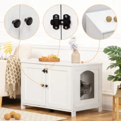 Merkloos Signature Home Wittykitty Kattenbak - Kattenkast - Kattenbakkast - Kattenhuis Met Deur En Aparte Scheidingswand - Kattenbak Opbergdoos - Wit - 80 X 54 X 50.5 Cm -Merkloos Verkoop 1200x1200 739