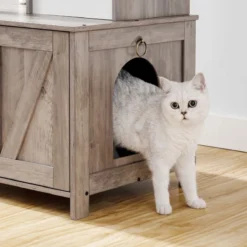 Signature Home Catty Krabpaal Met Kattenbak - Kattenbakkast - Kattenhuis Met Deur En Slot - Krabpalen Met Hangmat Mand Katten Huis - Kattenbakmeubel Verborgen - Alles-in-één Kattenspeelgoed Met Kattenhuis - Grijs - 60cm X 150cm X 48cm -Merkloos Verkoop 1200x1200 760