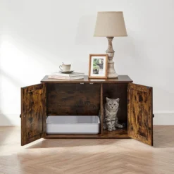 Meubelexpert Kattenhuis Voor Kattenbak - Met Deuren - Vintage - Bruinzwart - PCL002X02 -Merkloos Verkoop 1200x1200 821