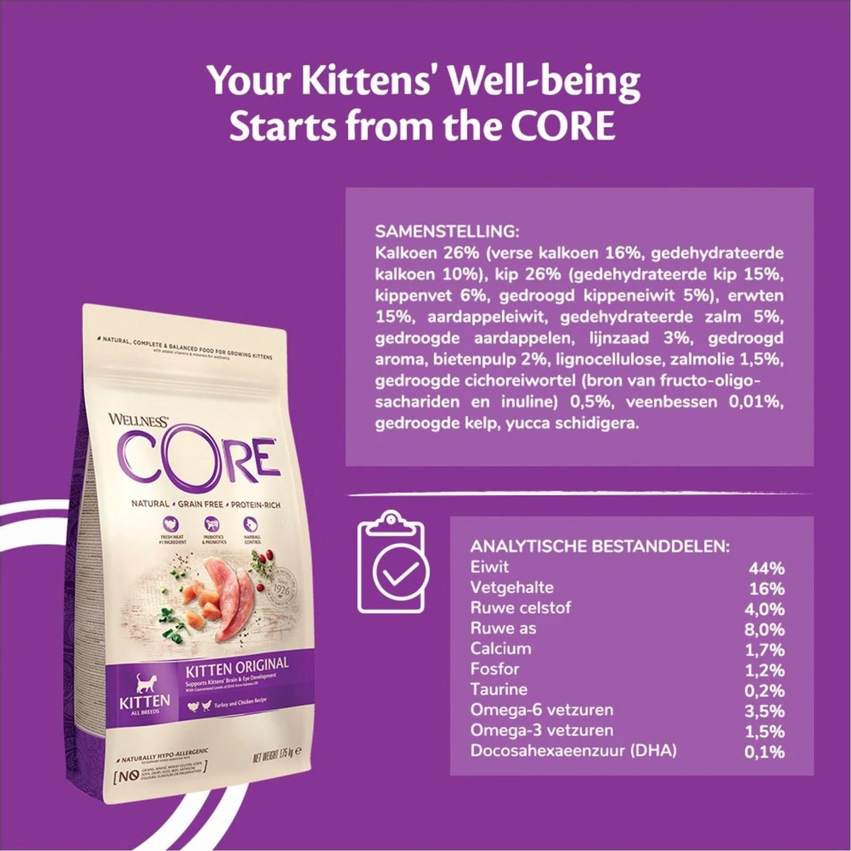 Wellness Core Grain Free Kitten - Kalkoen & Kip - Kattenvoer - 1.75 Kg 6 Wellness Core Grain Free Kitten - Kalkoen & Kip - Kattenvoer - 1.75 Kg - Image 6