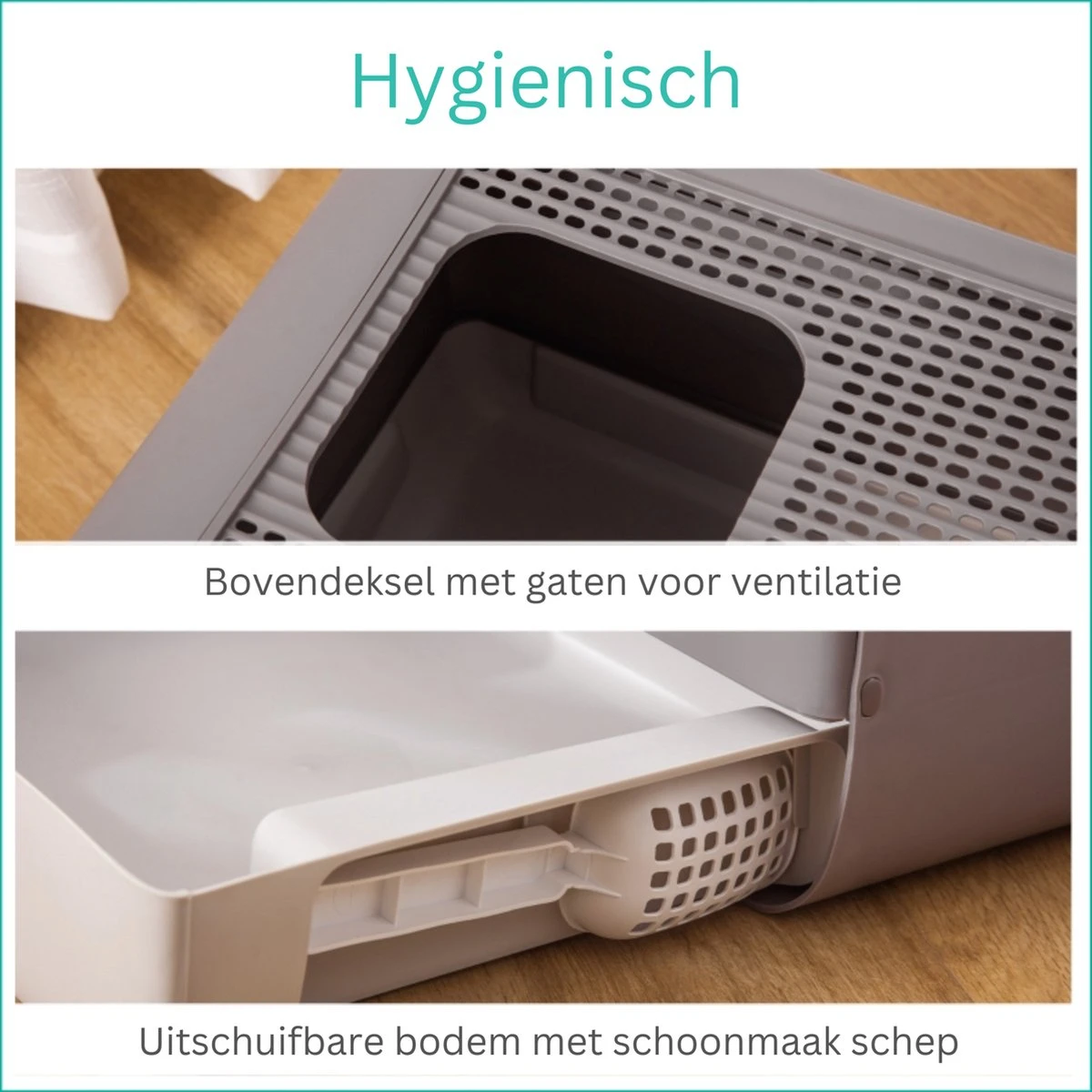 Kattenbak - 2 Uitgangen - Kattentoilet - Uitschuifbare Bodem - Met Schepje - Grijs 53 X 40 X 40 Cm 5 Kattenbak - 2 Uitgangen - Kattentoilet - Uitschuifbare Bodem - Met Schepje - Grijs 53 X 40 X 40 Cm - Afbeelding 5