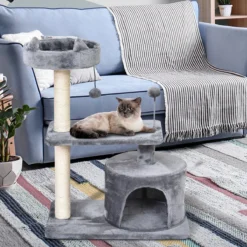 PawHut Kattenboom 3 Verdiepingen Krabpaal Kattengrot Met Sisal Palen Krabplank Pluche D30-258 -Merkloos Verkoop 1200x1200 936