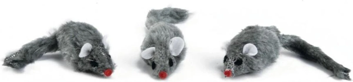 Beeztees Plush Muisje Grijs - Zakje 3st 5 Cm 1 Beeztees Plush Muisje Grijs - Zakje 3st 5 Cm