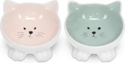 Navaris Voerbakjes Voor Katten - Set Van 2 Voer- En Waterbakken - Etensbak Van Keramiek - Met Antislip Voetjes - Kattenvorm - Roze/Groen -Merkloos Verkoop 1200x606 1