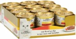 Gourmet Gold Cassolettes - Kattenvoer Natvoer - Rund En Kip In Een Saus Van Tomaat - 24 X 85 Gr -Merkloos Verkoop 1200x619 1