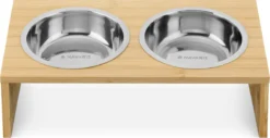 Navaris Verhoogd Dubbel Dieren Voedingsstation - 2 Kommen Voor Katten En Kleine Honden - Roestvrij Staal - Verhoogde Bamboe Standaard -Merkloos Verkoop 1200x619 2