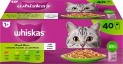 Whiskas Nat Kattenvoer 'Mixed Menu' In Gelei MEGAPACK - Rund, Kip, Zalm & Tonijn - 40 X 85g
