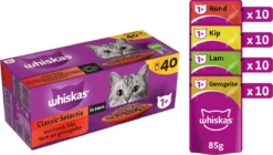 Whiskas 1+ Natvoer - Classic - Selectie In Saus - Maaltijdzakjes 40 X 85 G