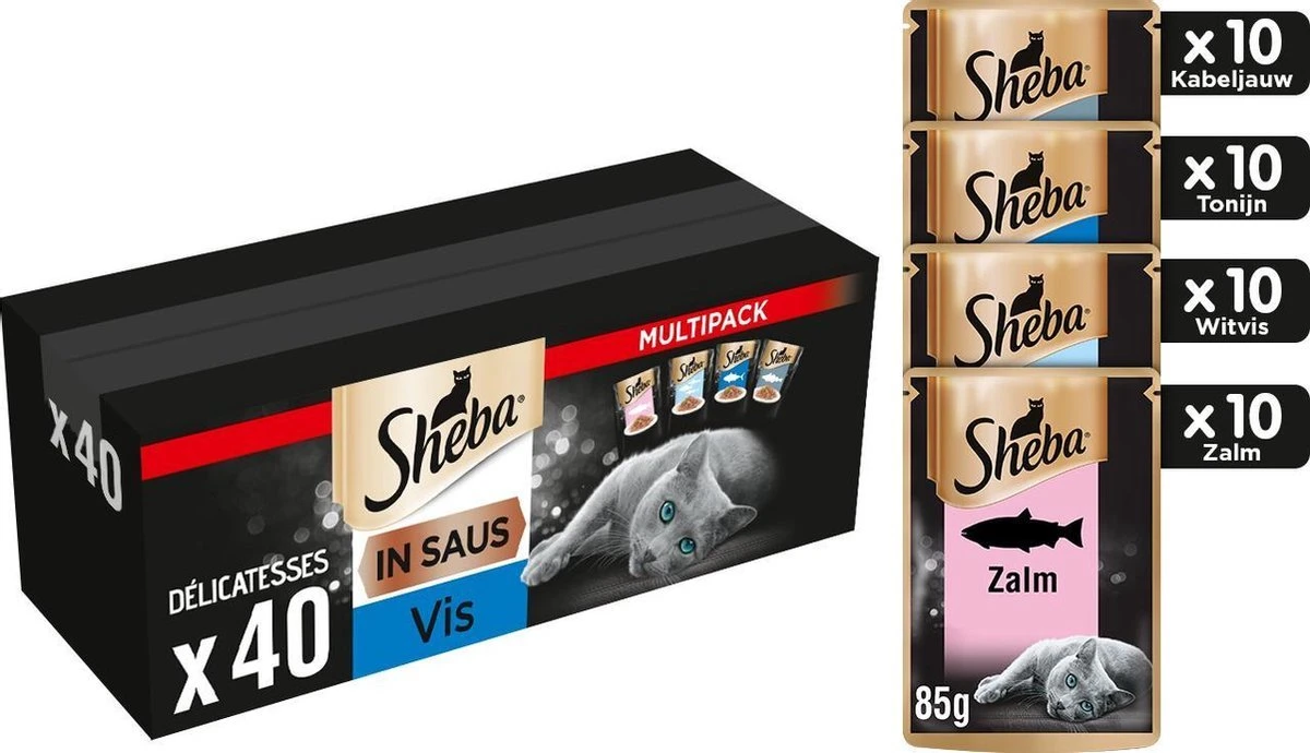 Sheba Delicatesse Katten Natvoer - Vis - 40 X 85 Gr 1 Sheba Delicatesse Katten Natvoer - Vis - 40 X 85 Gr