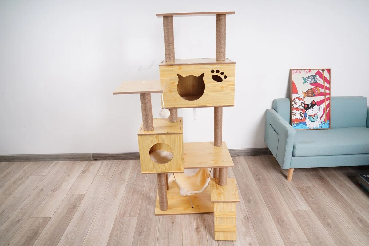 Katten Krabpaal - Houten Krabpaal - 150cm Hoog - Hout - Sisal 4 Katten Krabpaal - Houten Krabpaal - 150cm Hoog - Hout - Sisal - Image 4