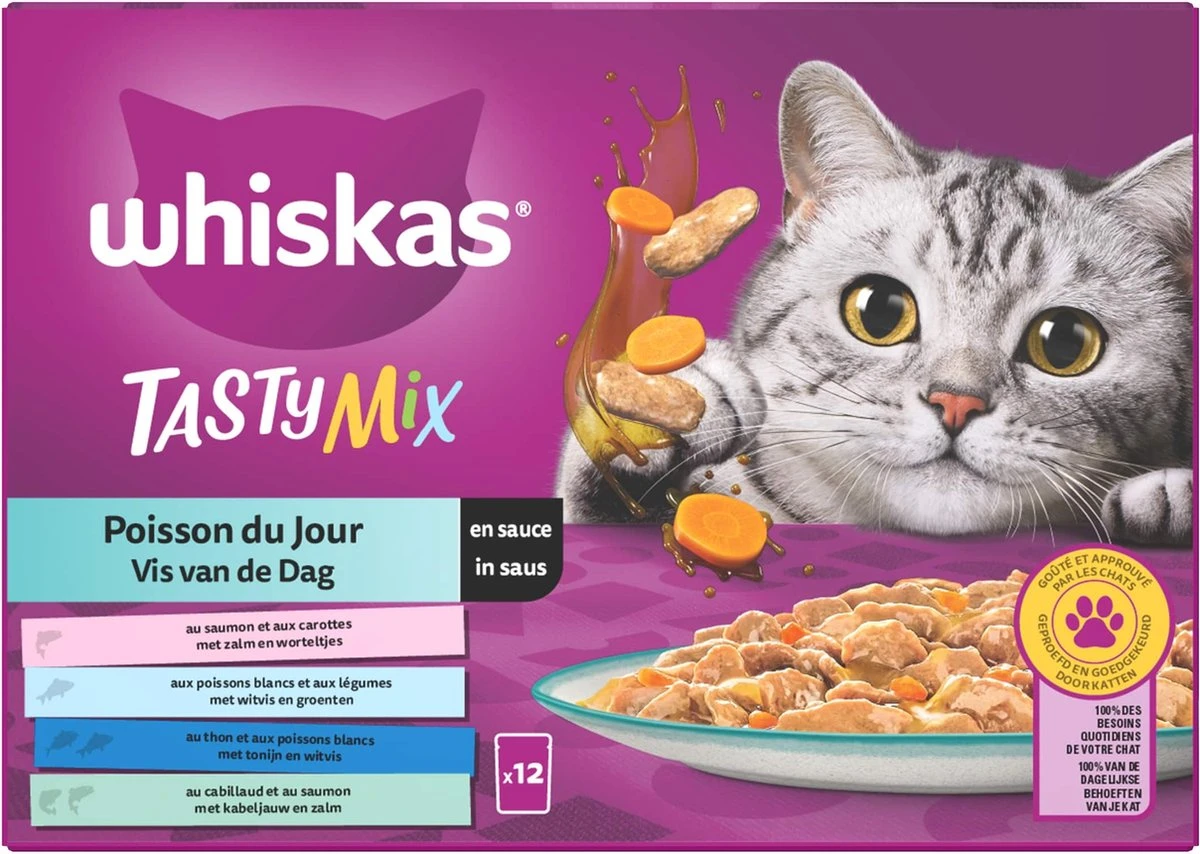 Whiskas 1+ Natvoer - Tasty Mix - Vis Van De Dag In Saus - Maaltijdzakjes 48 X 85 G 2 Whiskas 1+ Natvoer - Tasty Mix - Vis Van De Dag In Saus - Maaltijdzakjes 48 X 85 G - Image 2