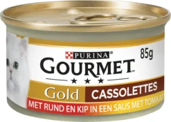 Gourmet Gold Cassolettes - Kattenvoer Natvoer - Rund En Kip In Een Saus Van Tomaat - 24 X 85 Gr