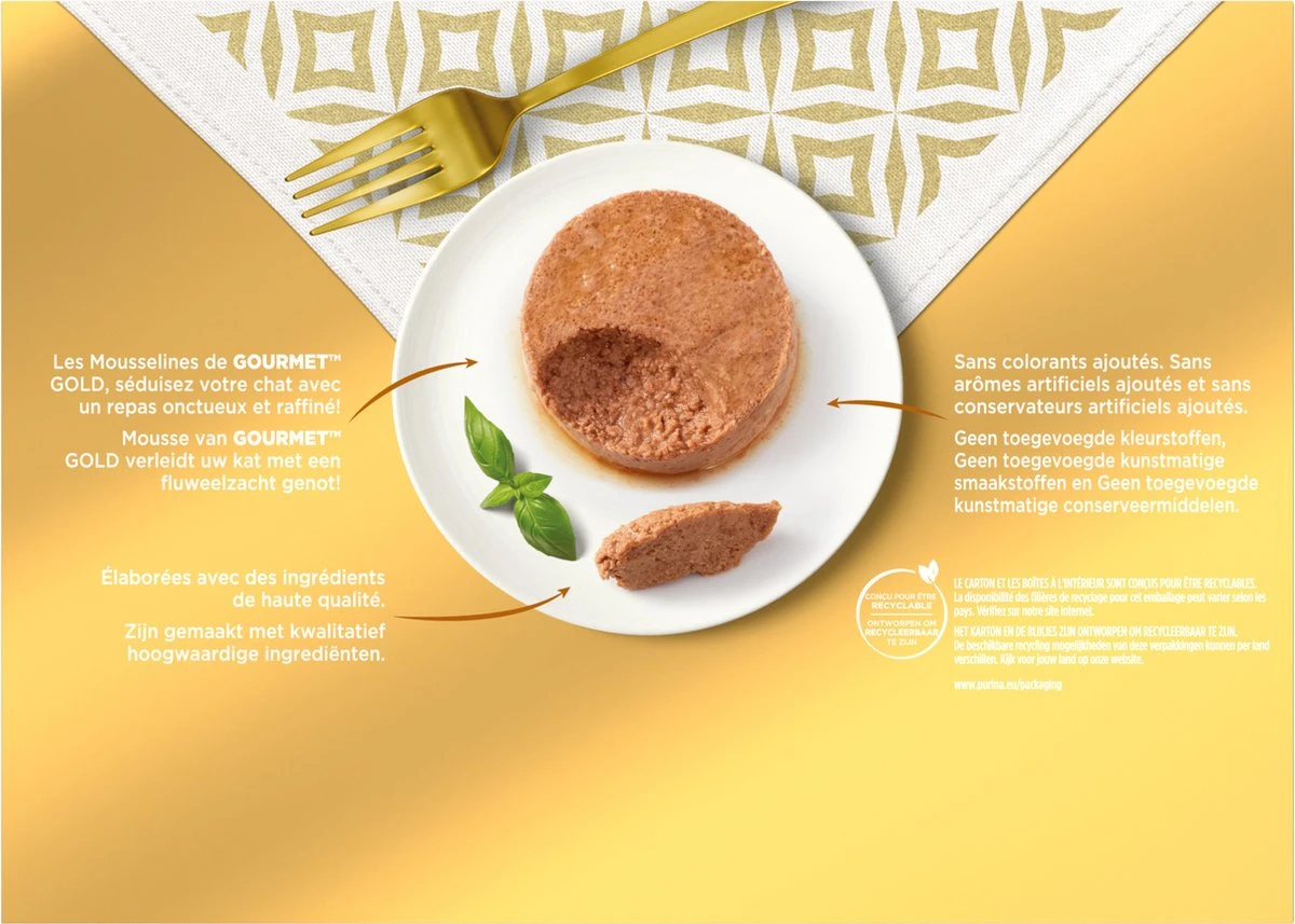 Gourmet Gold Mousse - Kattenvoer Natvoer - Met Konijn, Rund, Kalf, Lam - 96 X 85 Gr 4 Gourmet Gold Mousse - Kattenvoer Natvoer - Met Konijn, Rund, Kalf, Lam - 96 X 85 Gr - Image 4