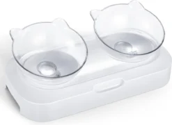 Behave Dubbele Voerbak - Drinkbak - Katten - Verstelbaar - Wit