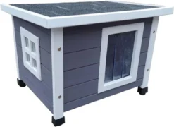 @Pet Kattenhuis Voor Buiten 57x45x43 Cm Grijs En Wit