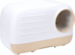 Merkloos PETLUX® XL Kattenbak Retro Design Met Lade, Schep En Opbergruimte - Grote Kattenbak - Kaki