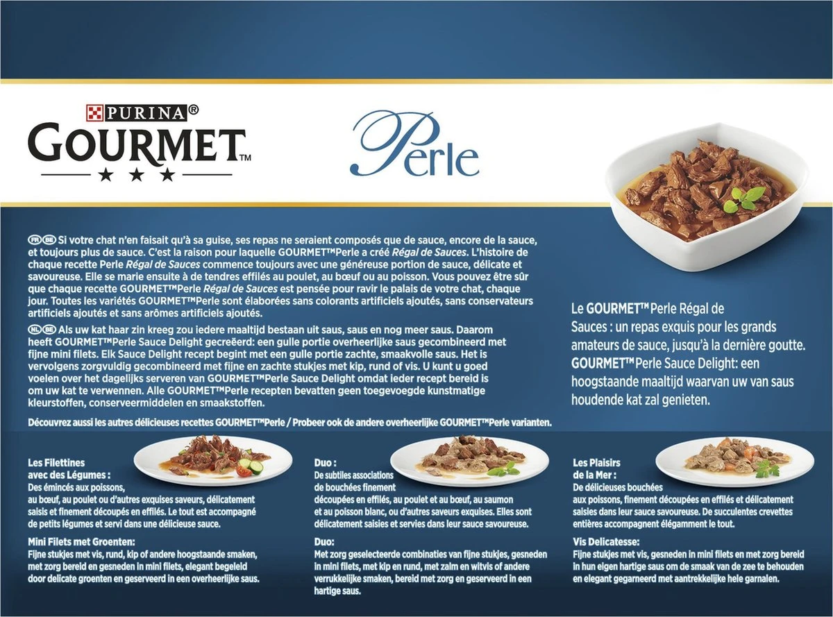 Gourmet Perle Sauce Delight - Kattenvoer Natvoer - Rund, Kip, Tonijn & Zalm - 48 X 85 Gr 4 Gourmet Perle Sauce Delight - Kattenvoer Natvoer - Rund, Kip, Tonijn & Zalm - 48 X 85 Gr - Image 4