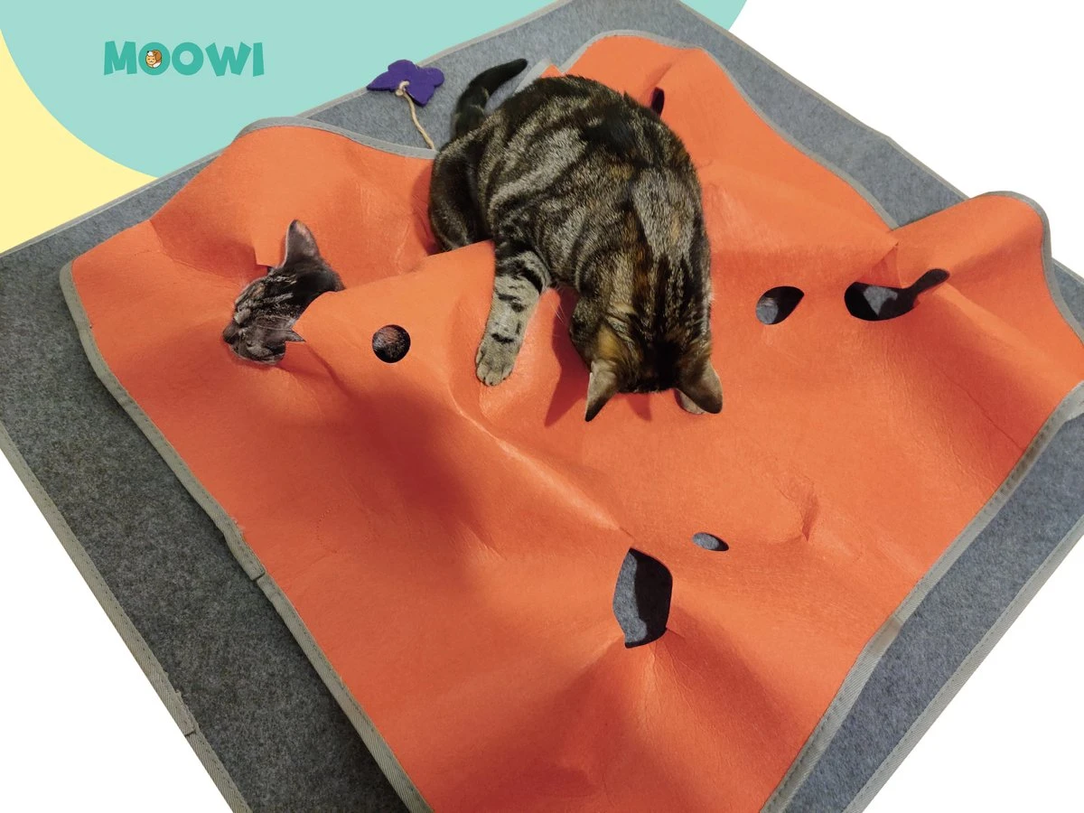 Moowi - Katten Speel Kleed – Kattentunnel – Hide And Seek Spel – Deken Kat – Kattenspeelgoed – Speelmat Katten Grijs – Incl. 2 Sisal Ballen En Verenspeeltje 4 Moowi - Katten Speel Kleed – Kattentunnel – Hide And Seek Spel – Deken Kat – Kattenspeelgoed – Speelmat Katten Grijs – Incl. 2 Sisal Ballen En Verenspeeltje - Image 4