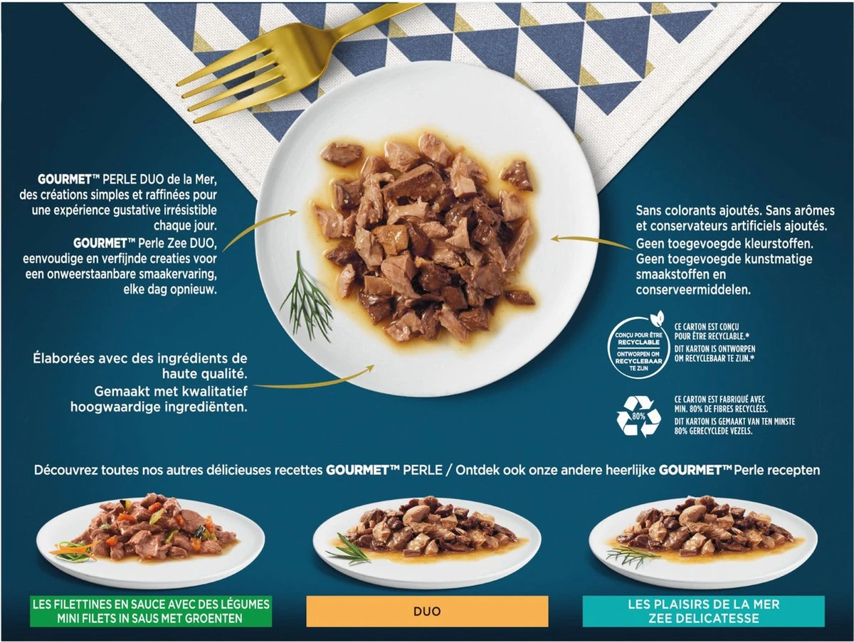Gourmet Perle Duo – Kattenvoer Natvoer - Met Zalm En Koolvis, Zalm En Witvis, Zeevis En Tonijn, Sardine En Tonijn – 48 X 85 Gr 4 Gourmet Perle Duo – Kattenvoer Natvoer - Met Zalm En Koolvis, Zalm En Witvis, Zeevis En Tonijn, Sardine En Tonijn – 48 X 85 Gr - Image 4
