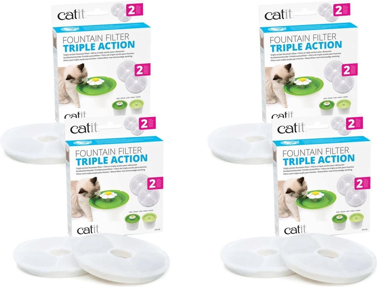 Catit Filters Triple Action 2 Pack - Kattendrinkbak - 4 X 4x14.5x17.5 Cm Wit 1 Catit Filters Triple Action 2 Pack - Kattendrinkbak - 4 X 4x14.5x17.5 Cm Wit