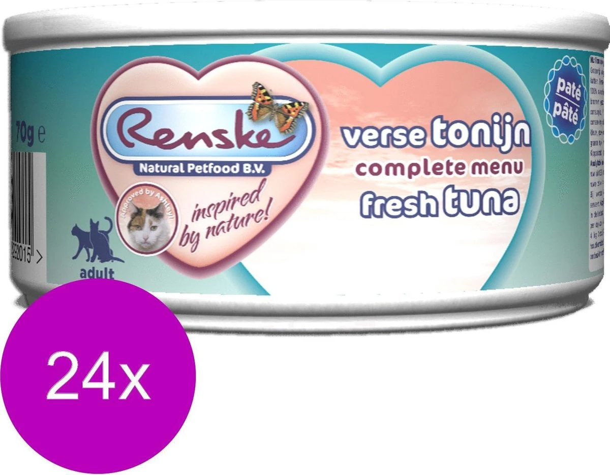 Renske Vers Vlees - Kat - Verse Tonijn - 24 Stuks à 70 Gram 1 Renske Vers Vlees - Kat - Verse Tonijn - 24 Stuks à 70 Gram