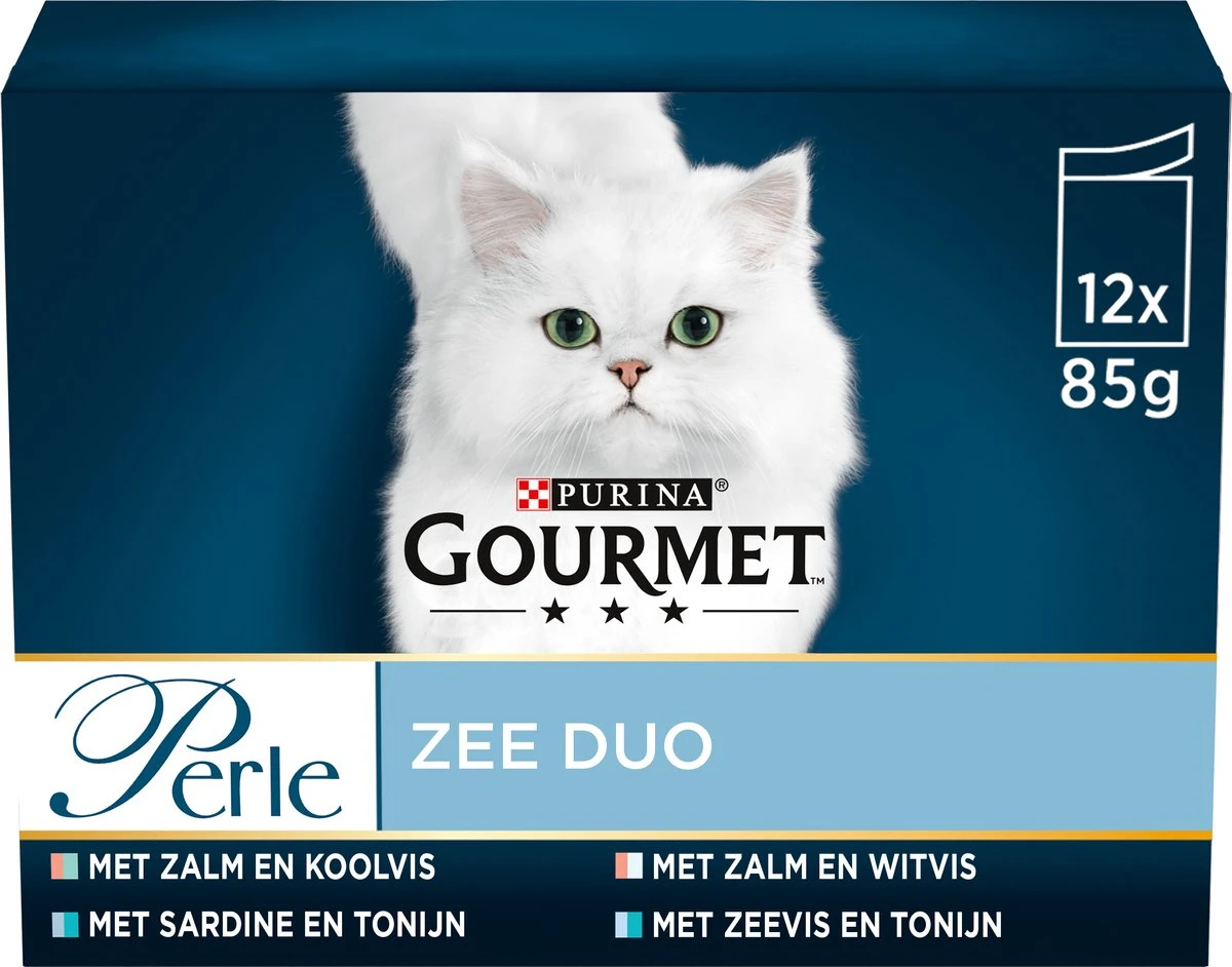 Gourmet Perle Duo – Kattenvoer Natvoer - Met Zalm En Koolvis, Zalm En Witvis, Zeevis En Tonijn, Sardine En Tonijn – 48 X 85 Gr 1 Gourmet Perle Duo – Kattenvoer Natvoer - Met Zalm En Koolvis, Zalm En Witvis, Zeevis En Tonijn, Sardine En Tonijn – 48 X 85 Gr