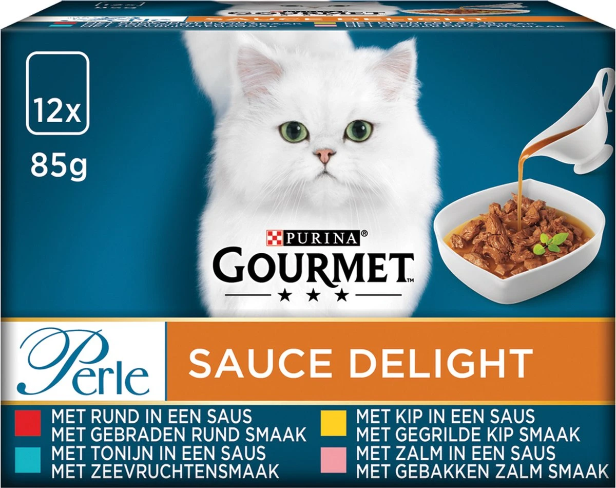 Gourmet Perle Sauce Delight - Kattenvoer Natvoer - Rund, Kip, Tonijn & Zalm - 48 X 85 Gr 1 Gourmet Perle Sauce Delight - Kattenvoer Natvoer - Rund, Kip, Tonijn & Zalm - 48 X 85 Gr