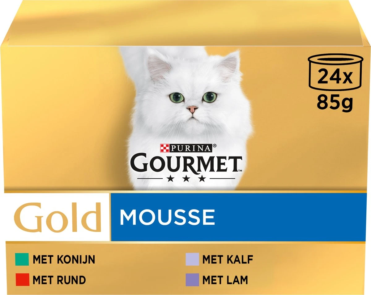Gourmet Gold Mousse - Kattenvoer Natvoer - Met Konijn, Rund, Kalf, Lam - 96 X 85 Gr 1 Gourmet Gold Mousse - Kattenvoer Natvoer - Met Konijn, Rund, Kalf, Lam - 96 X 85 Gr