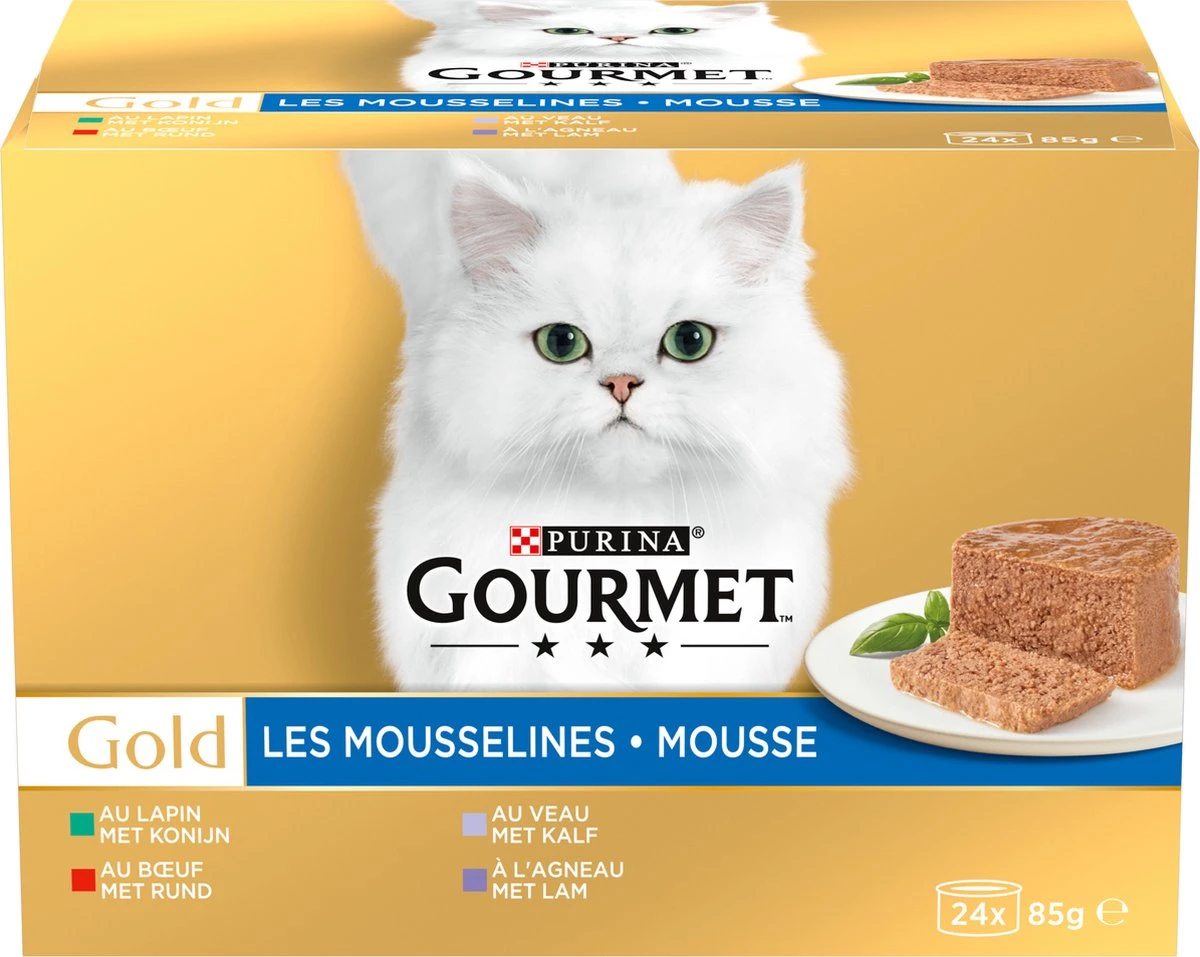 Gourmet Gold Mousse - Kattenvoer Natvoer - Met Konijn, Rund, Kalf, Lam - 96 X 85 Gr 2 Gourmet Gold Mousse - Kattenvoer Natvoer - Met Konijn, Rund, Kalf, Lam - 96 X 85 Gr - Image 2