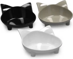 Navaris Voerbakjes Voor Katten - Set Van 3 Voer- En Waterbakken - Met Kattenkopjes Vorm - Antislip - Etensbakjes In Grijs, Wit En Zwart -Merkloos Verkoop 1200x977 1