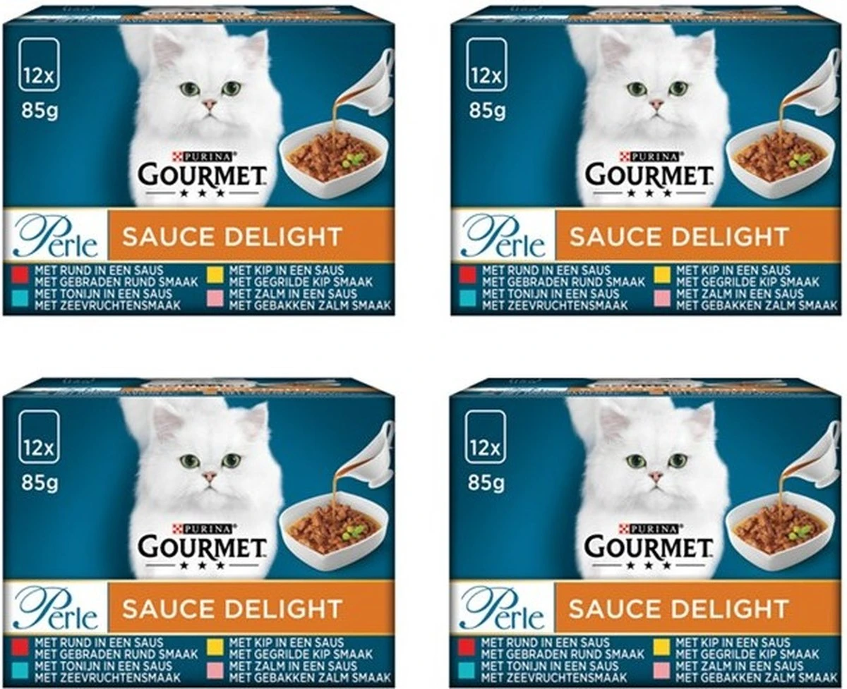 Gourmet Perle Sauce Delight - Kattenvoer Natvoer - Rund, Kip, Tonijn & Zalm - 48 X 85 Gr 2 Gourmet Perle Sauce Delight - Kattenvoer Natvoer - Rund, Kip, Tonijn & Zalm - 48 X 85 Gr - Image 2