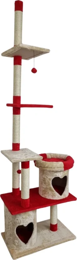 Topmast Krabpaal Parcival - Beige & Rood - 70 X 40 X 250-270 Cm - Met Plafondspanner - Krabpaal Voor Katten - Krabpalen Voor Grote Katten - Met Sisal Touw -Merkloos Verkoop 357x1200
